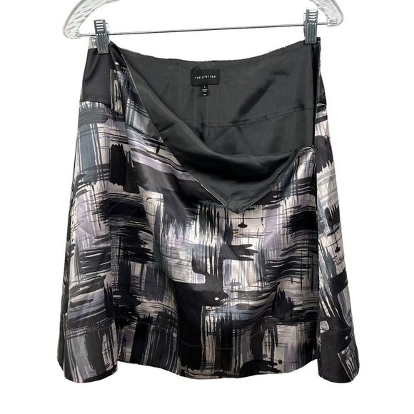 The Limited Women Silk Blend Mini Skirt A Line Side Zip Lined Black Silver Sz 2 - Picture 5 of 6